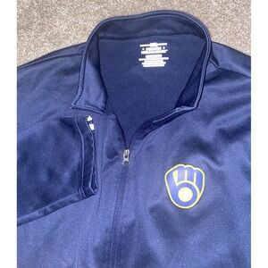 MLB Apparel Milwaukee Brewers Full Zip Jacket Mens 3XL Blue Logo Warm Baseball